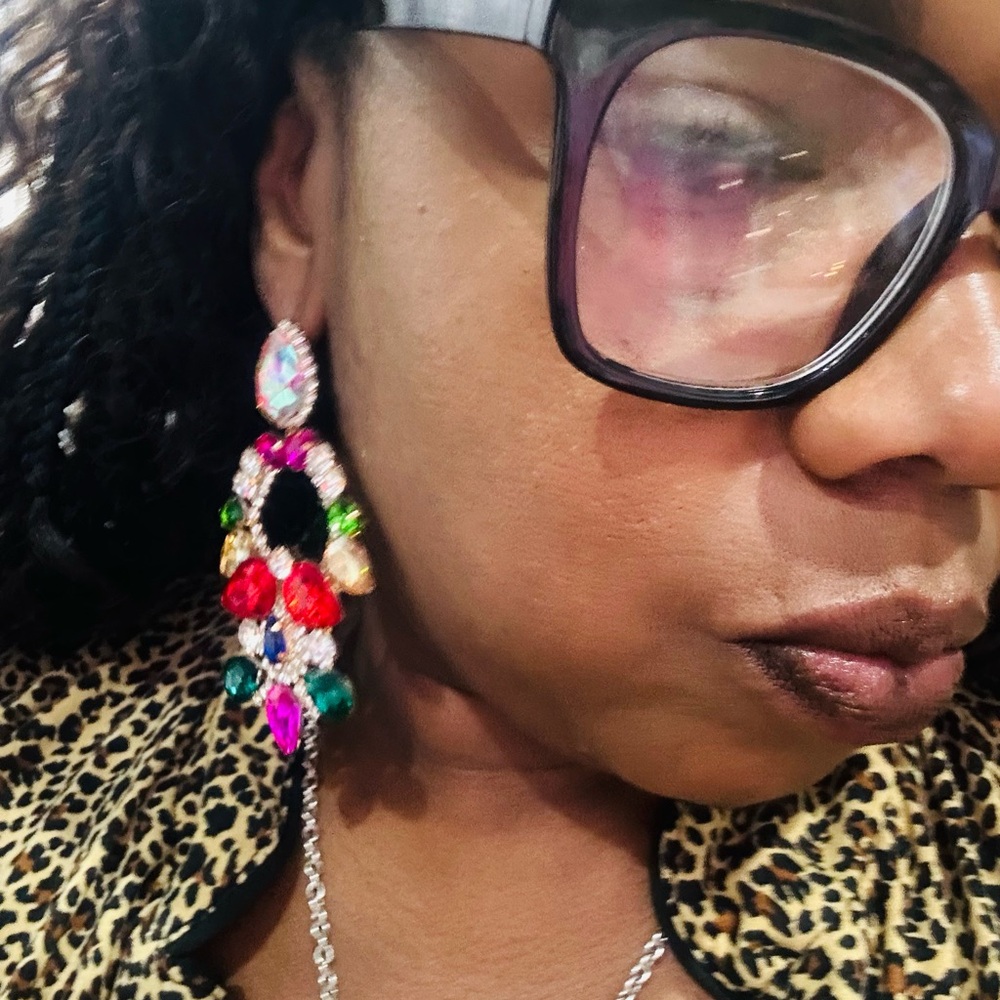 Multicolor Crystal Statement Earrings - image 5